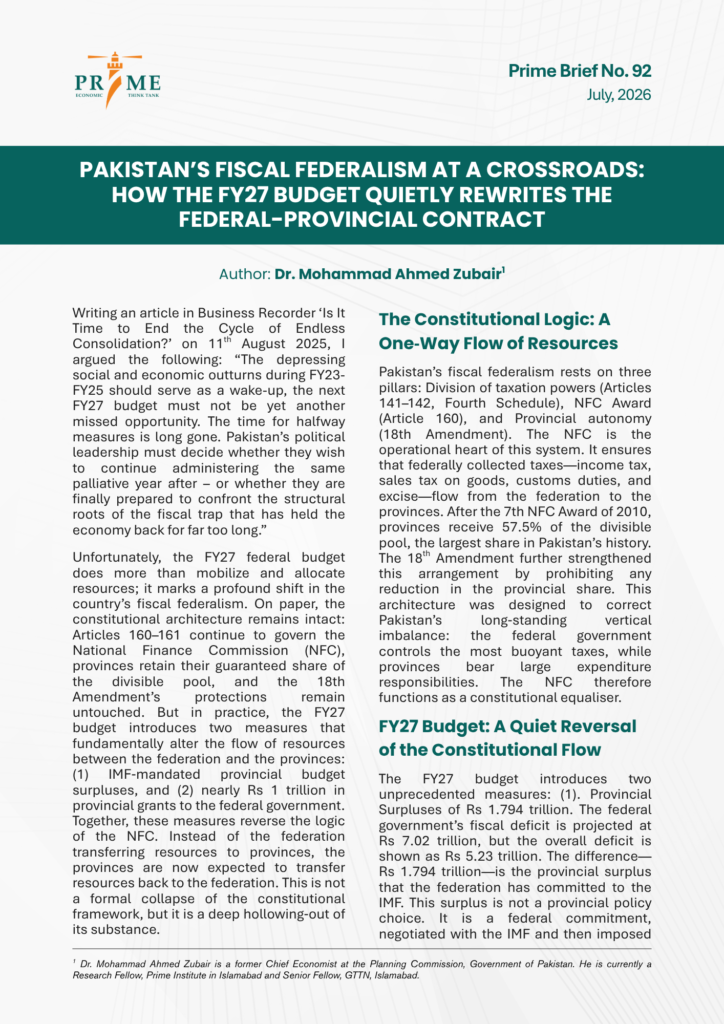 Pakistan’s Fiscal Federalism at a Crossroads: How the FY27 Budget Quietly Rewrites the Federal–Provincial Contract