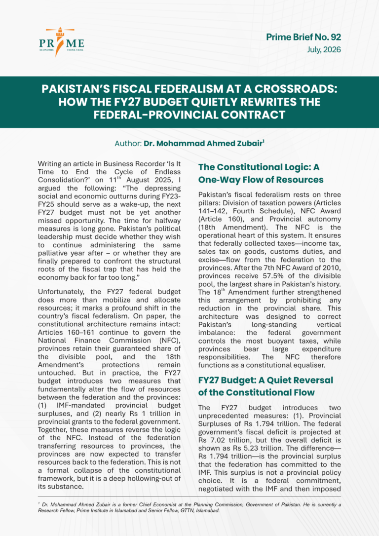 Pakistan’s Fiscal Federalism at a Crossroads: How the FY27 Budget Quietly Rewrites the Federal–Provincial Contract