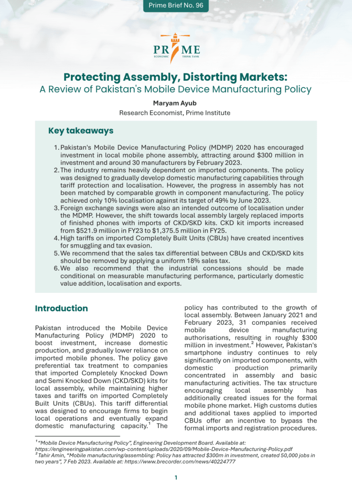 Protecting Assembly, Distorting Markets: A Review of Pakistan’s Mobile Device Manufacturing Policy