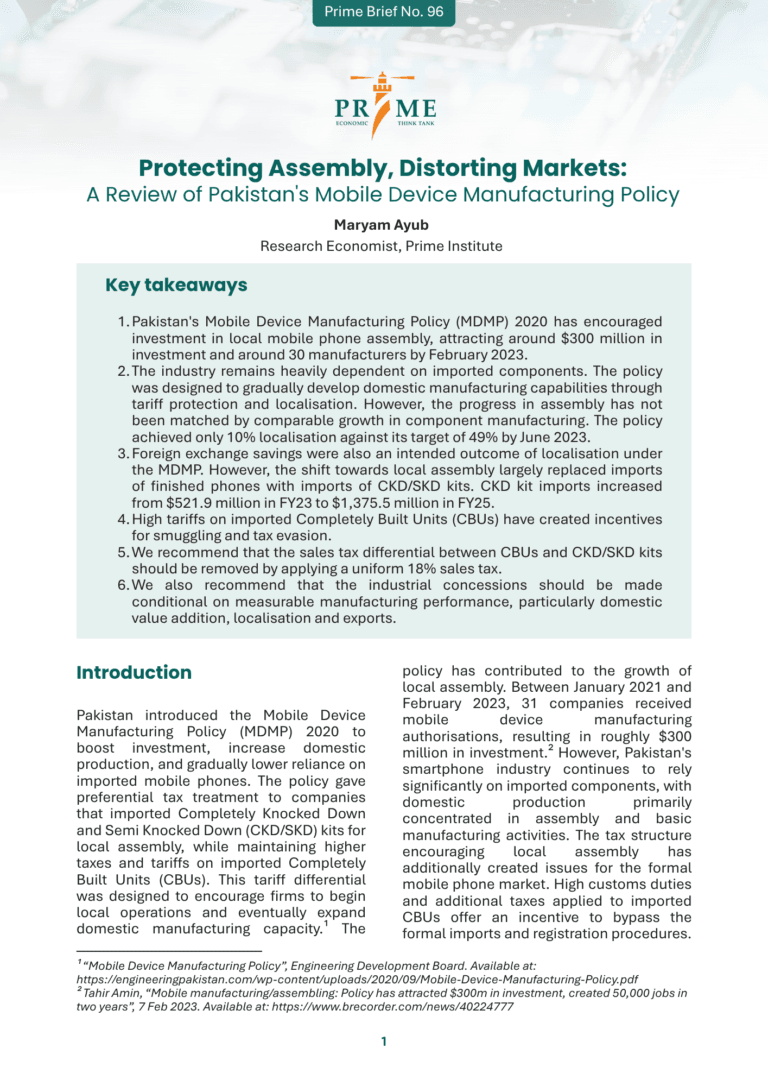 Protecting Assembly, Distorting Markets A Review of Pakistan's Mobile Device Manufacturing Policy